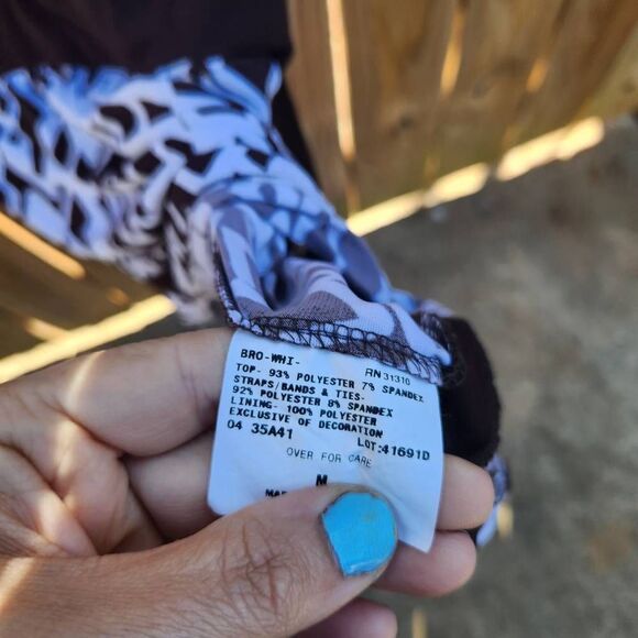 AGB Brown White Strappy Blouse Tie Waist Women's Medium Y2k - Picture 4 of 6